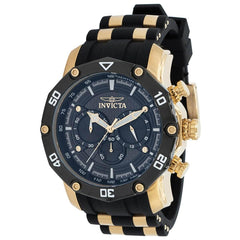 Invicta Men's Chronograph Watch - Pro Diver Black Dial Yellow Gold Case Strap | 37722