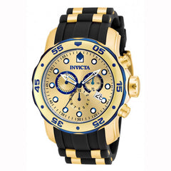 Invicta Men's Chronograph Watch - Pro Diver Gold Dial Yellow Gold Steel & Rubber Band