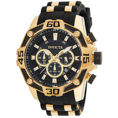 Invicta Men's Chronograph Watch - Pro Diver Quartz Black and Gold Dial Strap | 33837