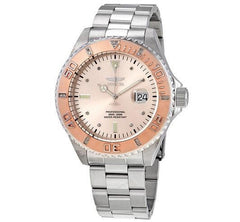 Invicta Men's Diamond Watch - Pro Diver Date Rose Gold Dial Silver Bracelet | 17309