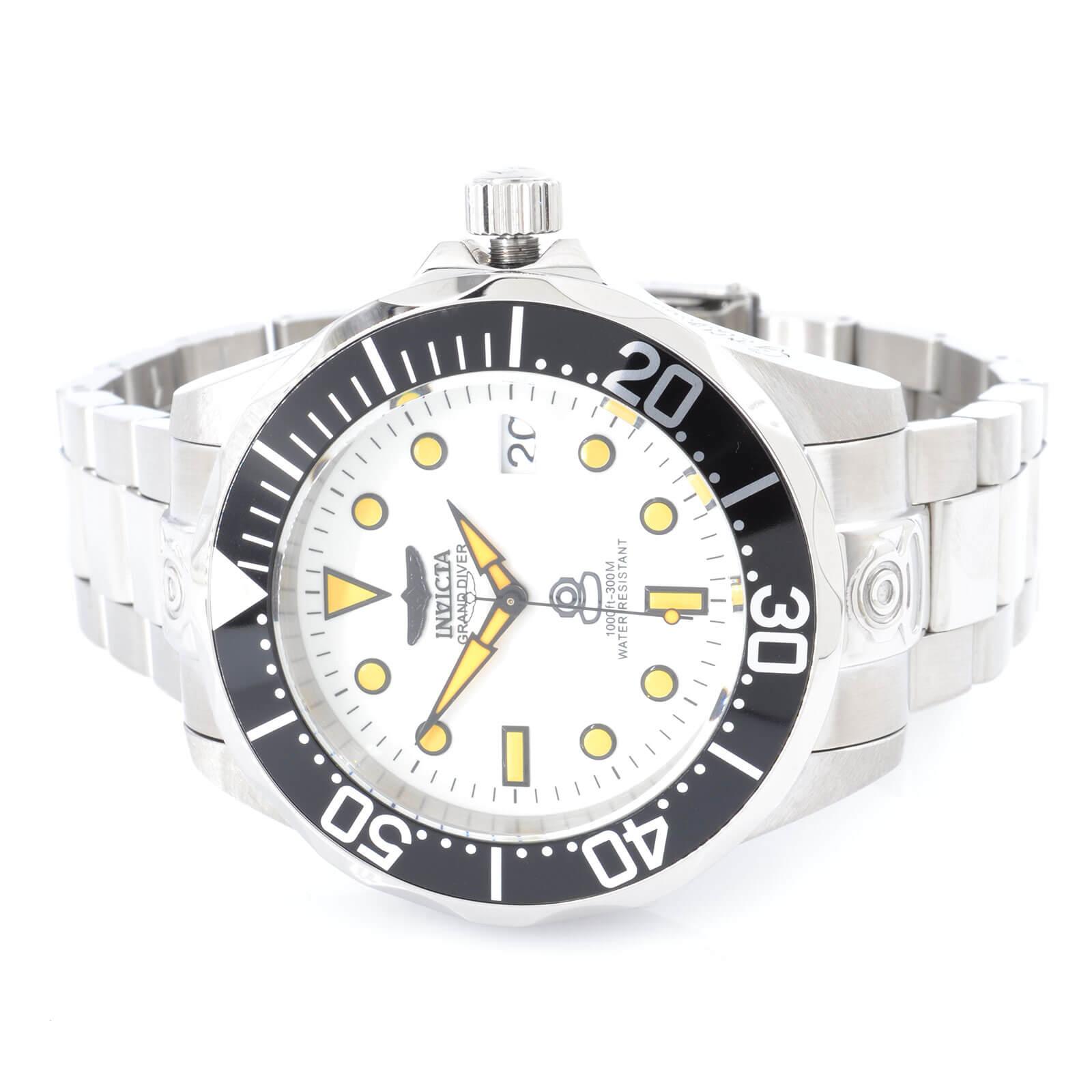Invicta Men's Grand Diver Automatic Watch Lume White Dial Steel Brac