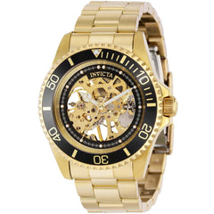 Invicta Men's Mechanical Watch - Pro Diver Black and Gold Semi Skeleton Dial | 37880
