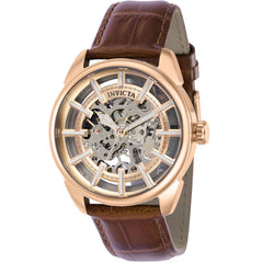 Invicta Men's Mechanical Watch - Vintage RG Semi Skeleton Dial Brown Strap | 37890
