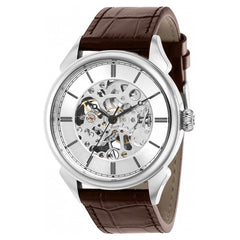 Invicta Men's Mechanical Watch - Vintage Silver Tone Case Brown Leather Strap | 38170