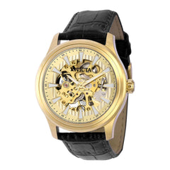 Invicta Men's Mechanical Watch - Vintage Skeleton Dial Yellow Gold Case Strap | 37956
