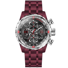 Invicta Men's Quartz Watch - Aviator Black Dial Red Stainless Steel Bracelet | 40699