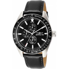 Invicta Men's Quartz Watch - Aviator Date-Day Black Dial Genuine Leather Strap | 38976