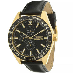 Invicta Men's Quartz Watch - Aviator Date Display Black Dial Leather Strap | 38978