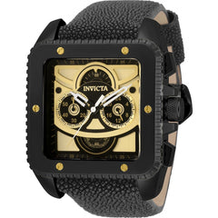 Invicta Men's Quartz Watch - Cuadro Chrono Black and Gold Dial Leather Strap | 31999