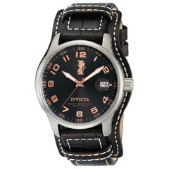 Invicta Men's Quartz Watch - I-Force Black Dial Silver Tone Case Leather Strap | 12975