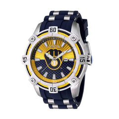 Invicta Men's Quartz Watch - MLB Milwaukee Brewers Yellow and Blue Dial Strap | 43274