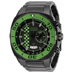 Invicta Men's Quartz Watch - Speedway Black and Green Dial Steel Bracelet | 33199