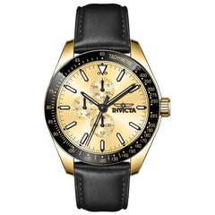 Invicta Men's Watch - Aviator Chronograph Gold Tone Dial Black Leather Strap | 38979
