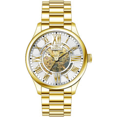 Invicta Men's Watch - Objet D Art Semi Skeleton Dial Yellow Gold SS Bracelet | 37639
