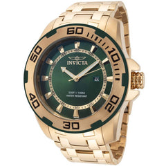 Invicta Men's Watch - Pro Diver Quartz Green Dial Date Display YG Steel Case | 39112
