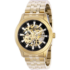Invicta Men's Watch - Vintage Black and Gold Semi Skeleton Dial SS Bracelet | 37967