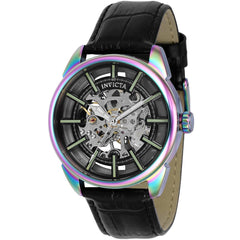 Invicta Men's Watch - Vintage Black and Silver Tone Semi Skeleton Dial Strap | 37924