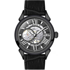 Invicta Men's Watch - Vintage Black and Silver Tone Semi Skeleton Dial Strap | 38164