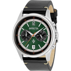 Invicta Men's Watch - Vintage Japanese Quartz Black Leather Strap SS Case | 33506