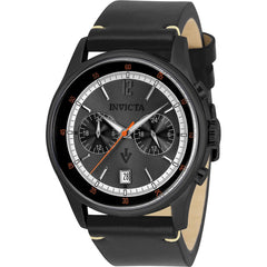 Invicta Men's Watch - Vintage Quartz Black and Silver Dial Leather Strap | 33510