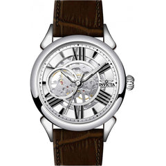 Invicta Men's Watch - Vintage Silver Tone Semi Skeleton Dial Leather Strap | 38160