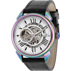 Invicta Men's Watch - Vintage Silver Tone Semi Skeleton Dial Leather Strap | 38161