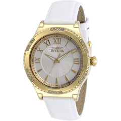 Invicta Women's Quartz Watch - Angel Silver Tone Dial White Leather Strap | 28604