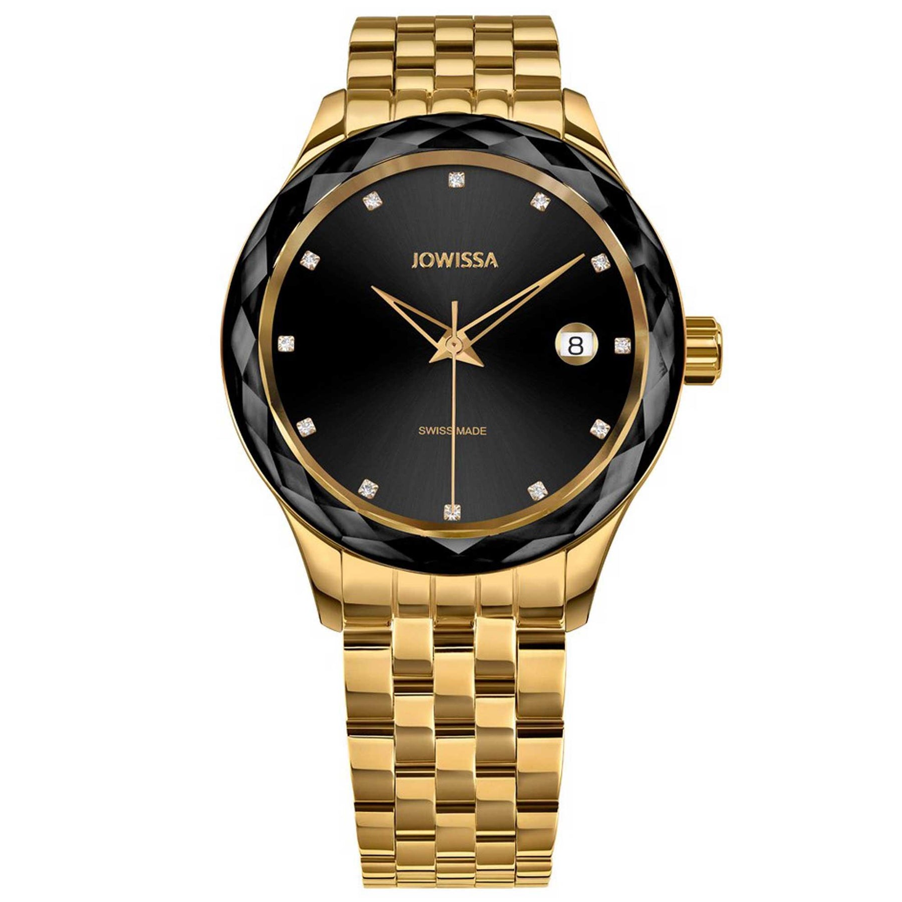 Vintage Jowissa Swiss Made Black and Gold Women\'s Watch Facet Radiant Diamond Cut Dress Watch for Women with MoP  main image 2