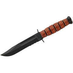 Ka-Bar Fighting Knife - Short Black Powder Coated Serrated Clip Point Blade | KB1261