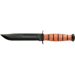 Ka-Bar Fighting Knife - Short Clip Point Blade Brown Leather Stacked Handle | KB1251