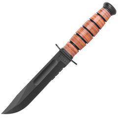 Ka-Bar Fighting Knife - Short USMC Black Serrated Blade Brown Oval Handle | KB1252