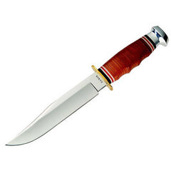 Ka-Bar Hunting Knife - Bowie Fixed Clip Point Blade Stacked Leather Handle | KB1236