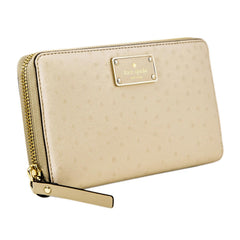 Kate Spade WLRU2169-977 A La Vita Ostrich Neda Sidewalk Zip Around Women's Taupe Leather Wallet