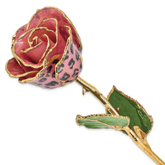 Lacquer Dipped Gold Trim Pink & Black Leopard Rose