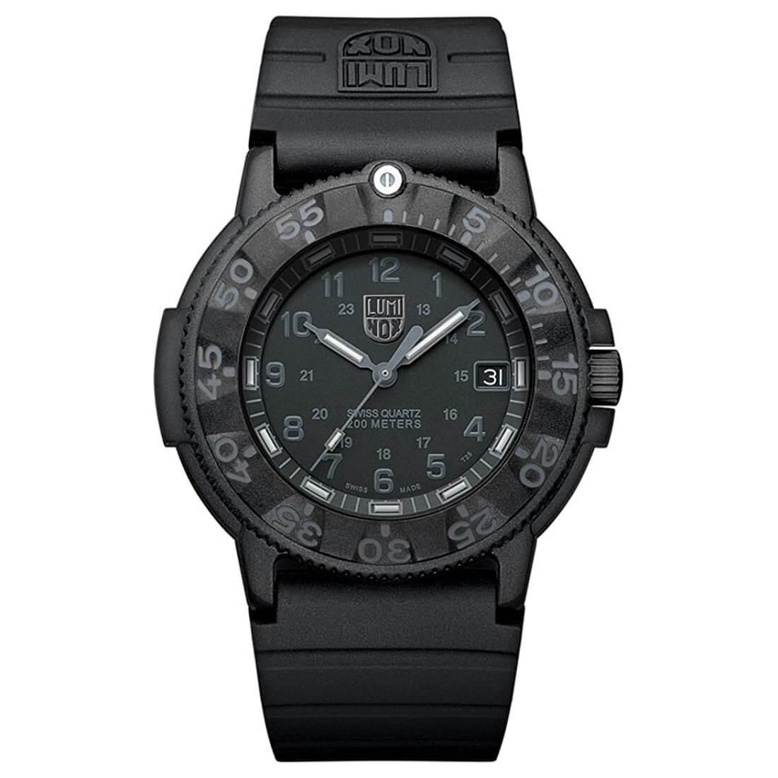 Luminox Men's Black Strap Watch Blackout Navy Seal Black Dial Dive