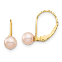 Madi K Kid's 14K  5-6mm Pink Round FW Cultured Pearl Leverback Earrings