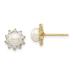 Madi K Kid's 14k  5-6mm White Button Freshwater Cultured Pearl CZ Post Earrings