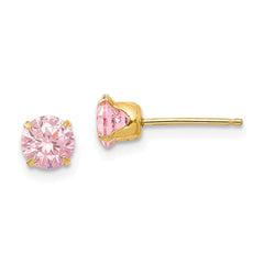 Madi K Kid's 14k  5mm Pink CZ Post Earrings