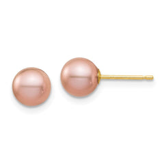 Madi K Kid's 14K  6-7mm Pink Round Freshwater Cultured Pearl Stud Post Earrings