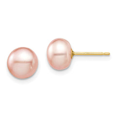 Madi K Kid's 14k  7-8mm Pink Button Freshwater Cultured Pearl Stud Post Earrings