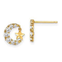 Madi K Kid's 14k  CZ Crescent Moon with D/C Star Dangle Post Earrings