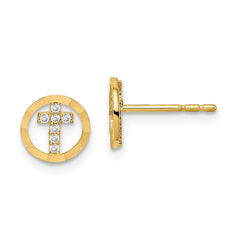 Madi K Kid's 14k  CZ Diamond-Cut Circle Cross Post Earrings