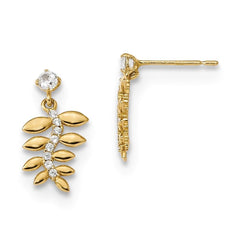Madi K Kid's 14k   CZ Fern Leaves Dangle Post Earrings