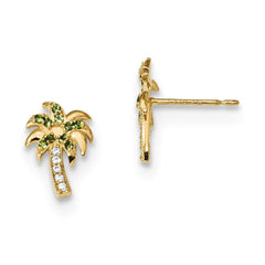 Madi K Kid's 14k  Green & Clear CZ Palm Tree Post Earrings