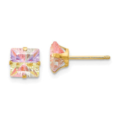 Madi K Kid's 14k  Multi-color CZ 6mm Square Post Earrings