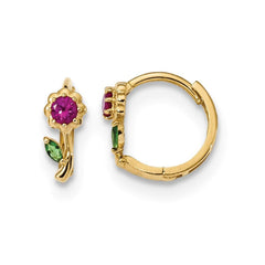 Madi K Kid's 14k  Red & Green CZ Hinged Hoop Earrings