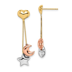Madi K Kid's 14k  Tri-color Heart, Star & Moon Dangle Post Earrings