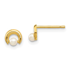 Madi K Kid's 14k  White Button Freshwater Cultured Pearl Circle Post Earrings