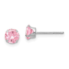 Madi K Kid's 14k White Gold  5mm Pink CZ Post Earrings