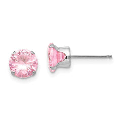Madi K Kid's 14k White Gold  6.5mm Pink CZ Post Earrings